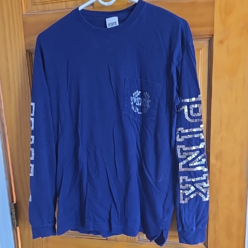 PINK Victoria's Secret Navy/Dark Purplish Long Sleeve Shirt